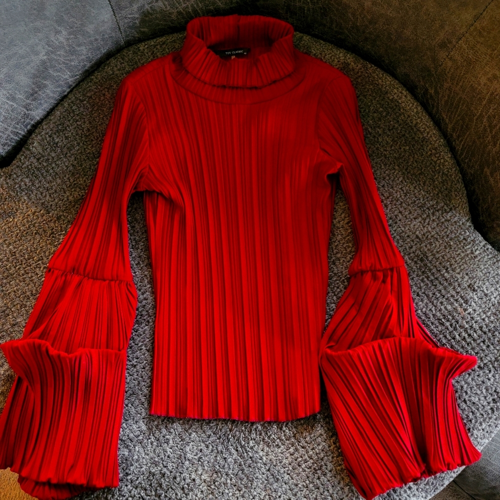 Tov Burgundy turtle neck  Tube top w/ Bishop sleeves. 80%Polyester  20% Eladtane